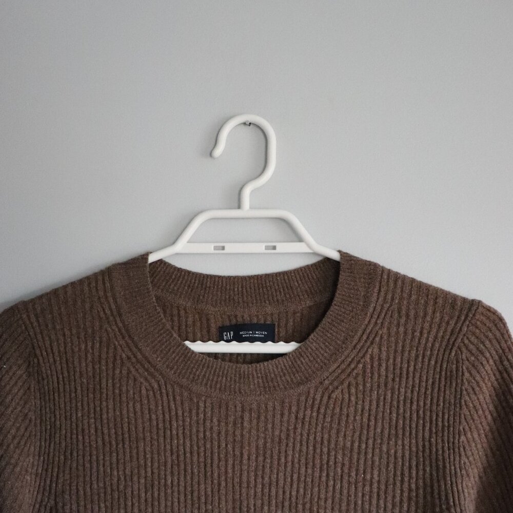 Gap Women's Sz M Brown Long Sleeve Crewneck Ribbed Knit Mini Sweater‎ Dress - Picture 4 of 11